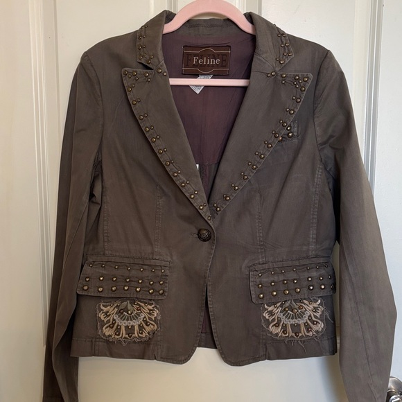 Feline Jackets & Blazers - Feline Women's Studded Blazer - Brown